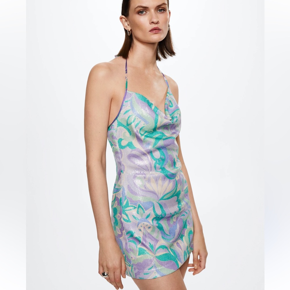 Mango Purple and Green Mini Dress